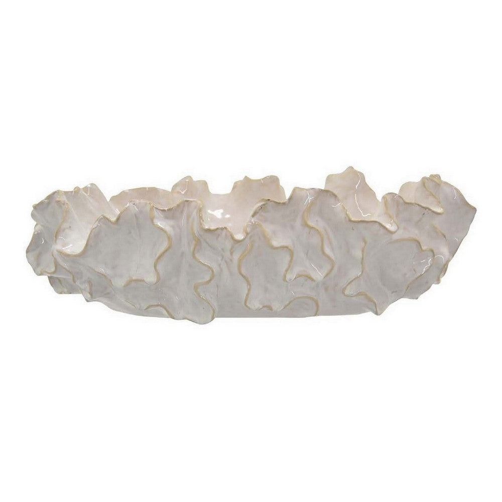 Decorative Accent Bowl 18 Inch Natural Wavelike Body White Ceramic BM331454