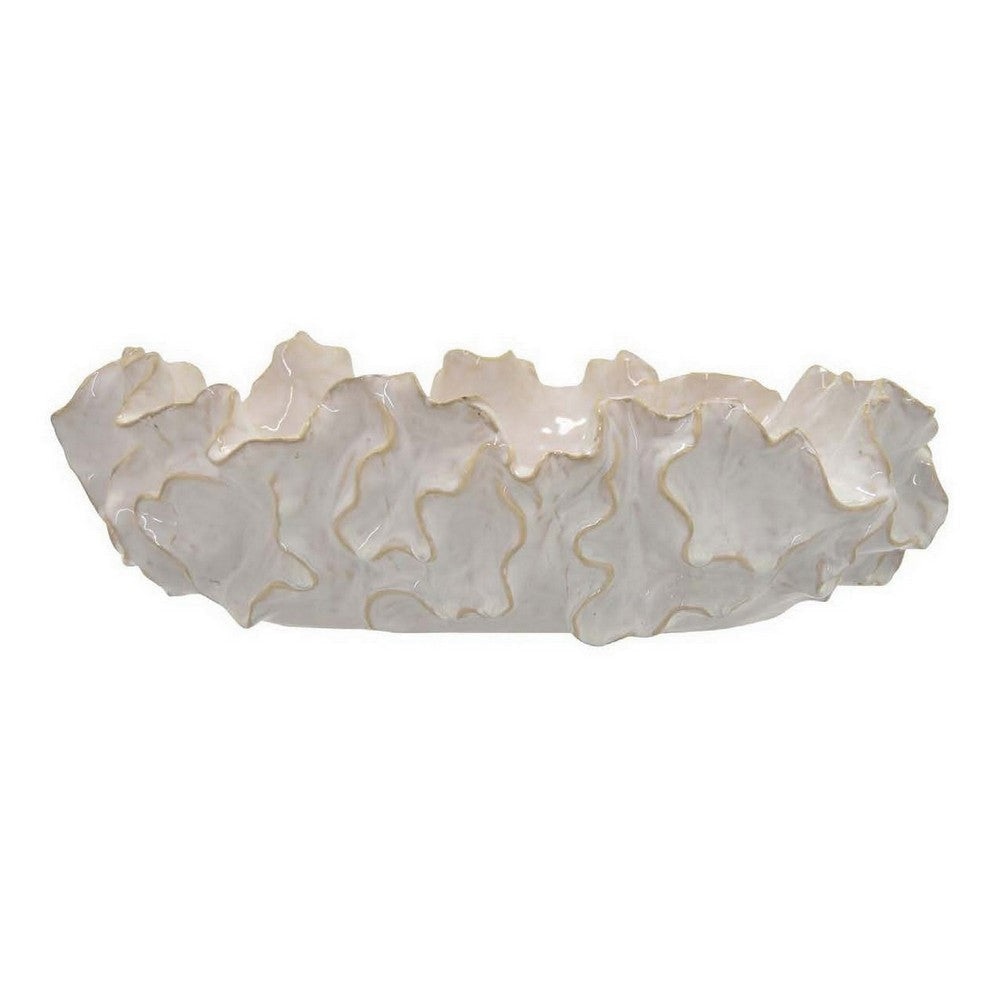 Decorative Accent Bowl 18 Inch Natural Wavelike Body White Ceramic BM331454