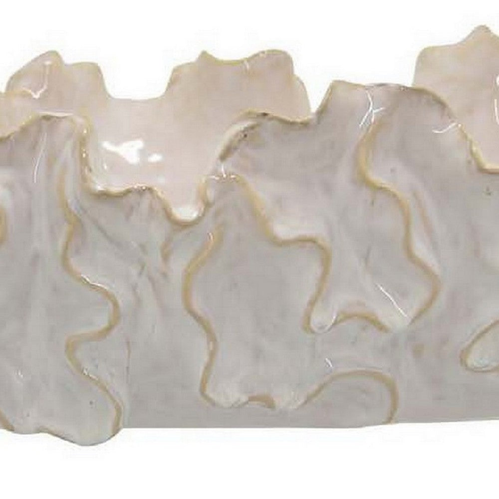 Decorative Accent Bowl 18 Inch Natural Wavelike Body White Ceramic BM331454