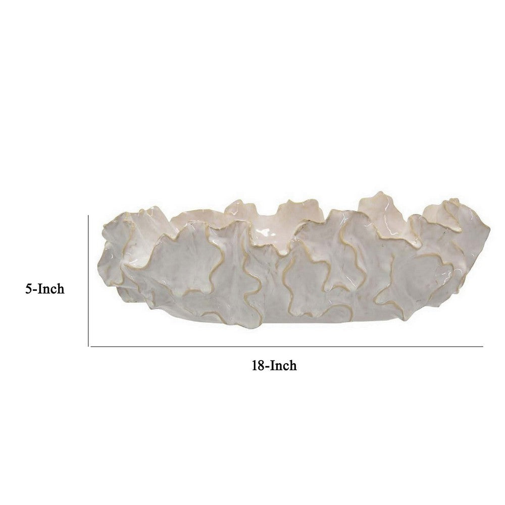 Decorative Accent Bowl 18 Inch Natural Wavelike Body White Ceramic BM331454