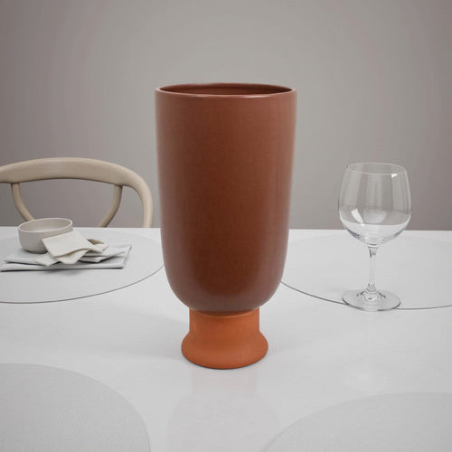 Decorative Vase, 15 Inch Tall Modern Accent PIece, Brown Ceramic