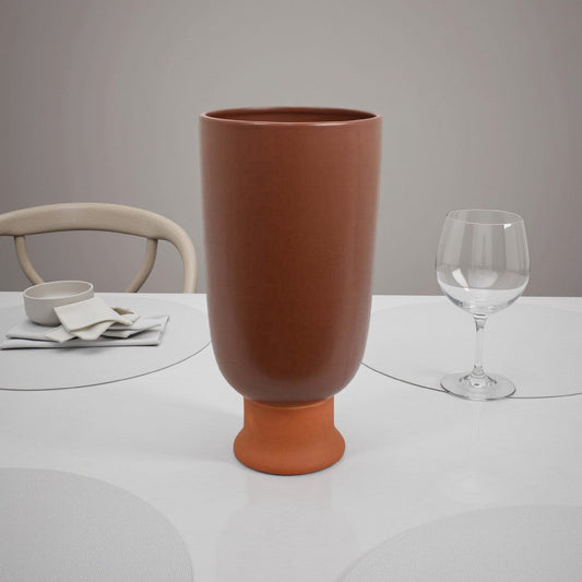 Decorative Vase, 15 Inch Tall Modern Accent PIece, Brown Ceramic