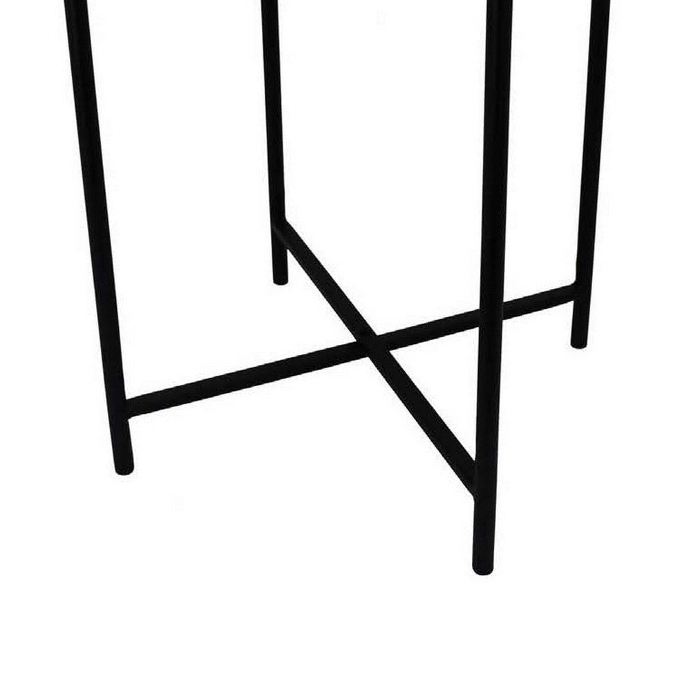 Kiny Accent Plant Stand Table 22 Inch Black Metal Frame White Marble