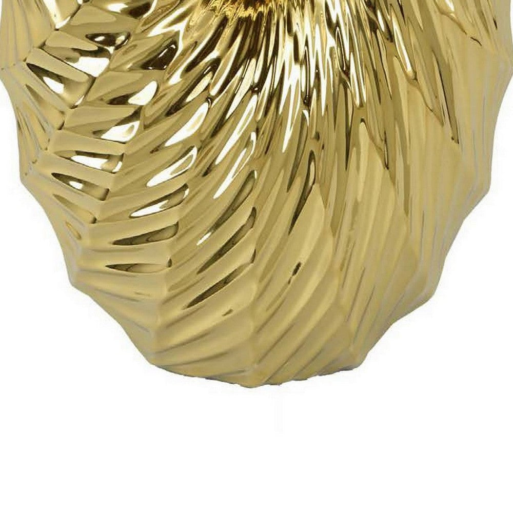 Decorative Vase 16 Inch U Shape Ceramic Body Gold Geometric Pattern BM331467