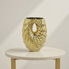 Decorative Vase, 16 Inch U Shape Ceramic Body, Gold Geometric Pattern
