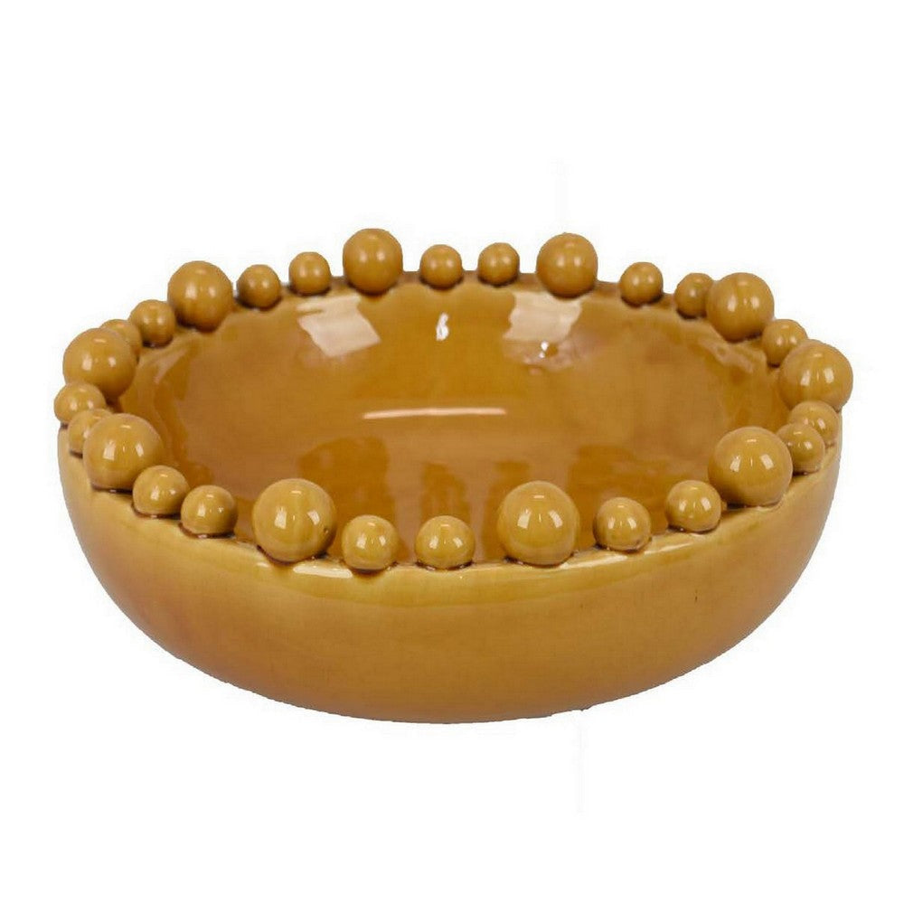 Saul Decorative Bowl 16 Inch Yellow Ceramic Body Bubble Design Edges