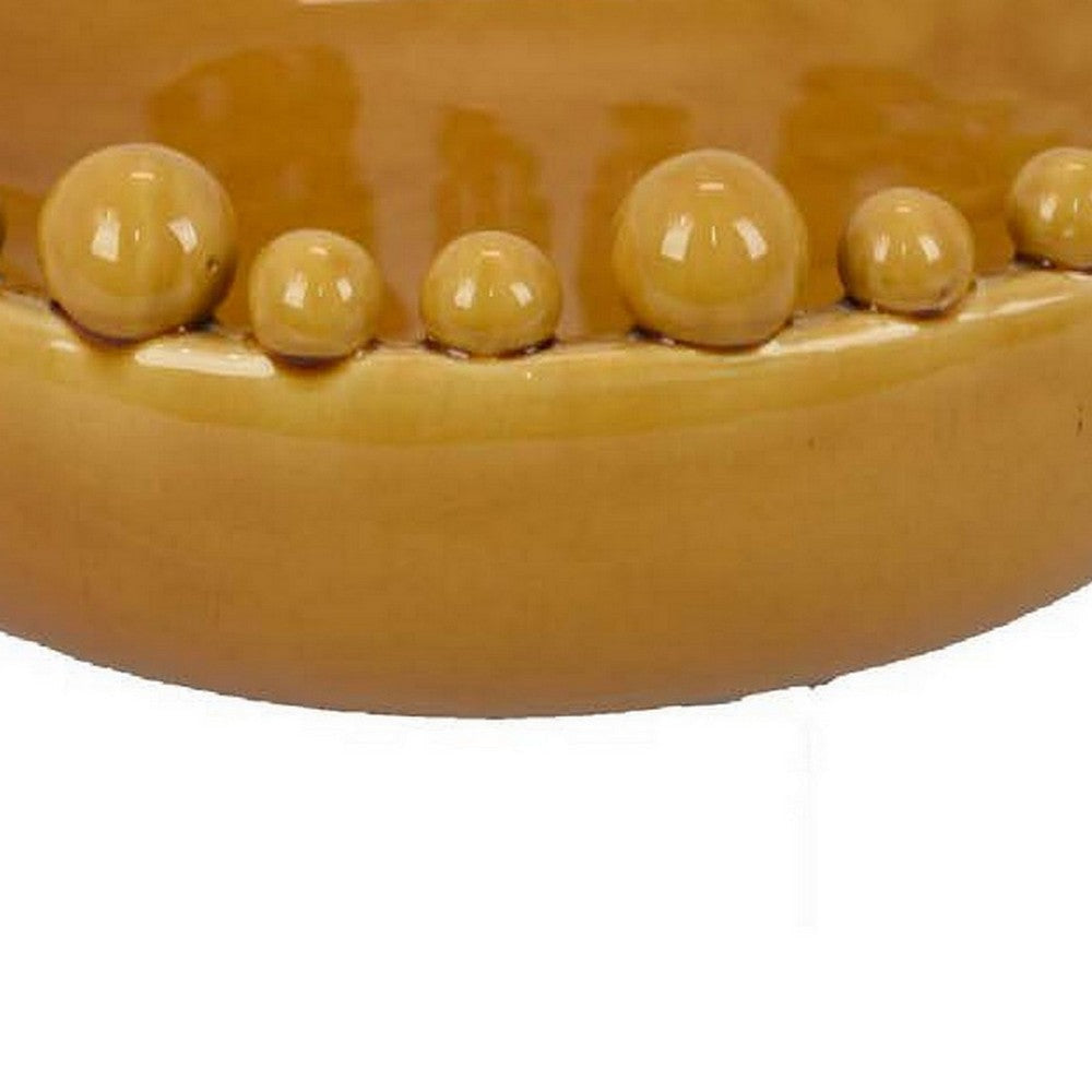 Saul Decorative Bowl 16 Inch Yellow Ceramic Body Bubble Design Edges