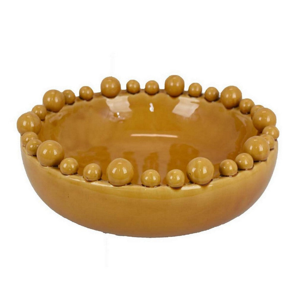 Saul Decorative Bowl, 16 Inch Yellow Ceramic Body, Bubble Design Edges