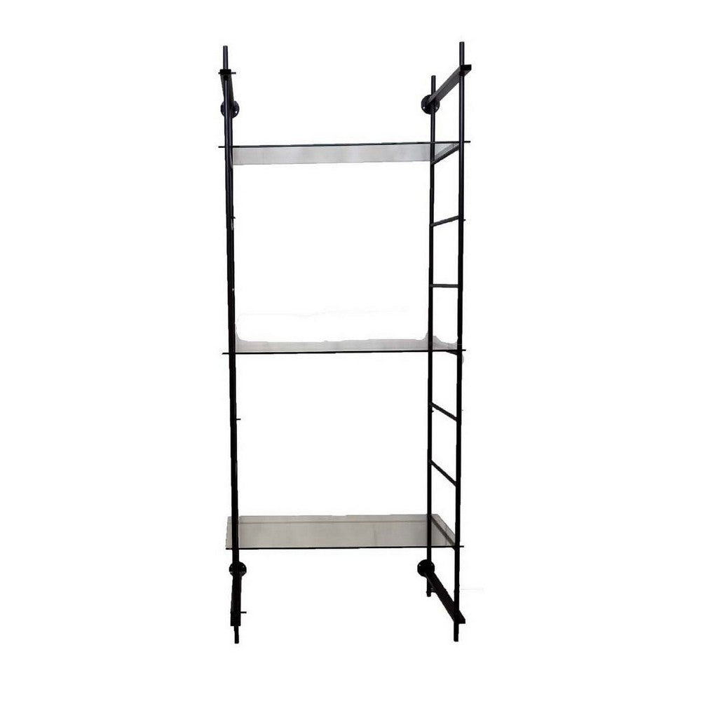 Plant Display Stand 87 Inch 3 Shelves Black Metal Ladder Design BM331473