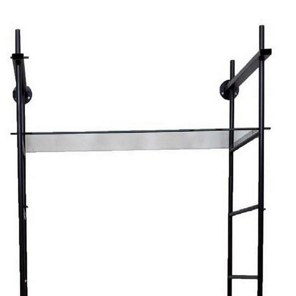 Plant Display Stand 87 Inch 3 Shelves Black Metal Ladder Design BM331473