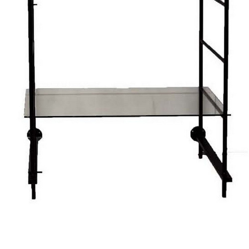 Plant Display Stand 87 Inch 3 Shelves Black Metal Ladder Design BM331473