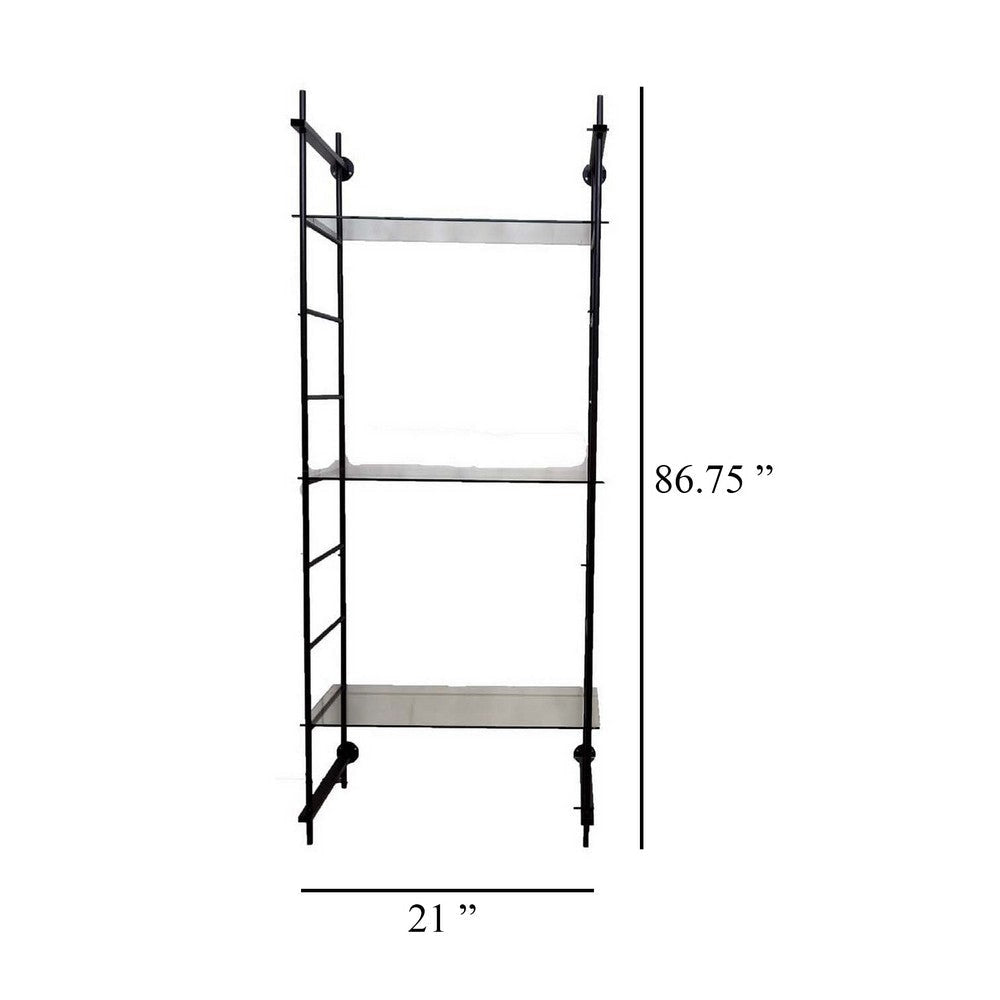 Plant Display Stand 87 Inch 3 Shelves Black Metal Ladder Design BM331473
