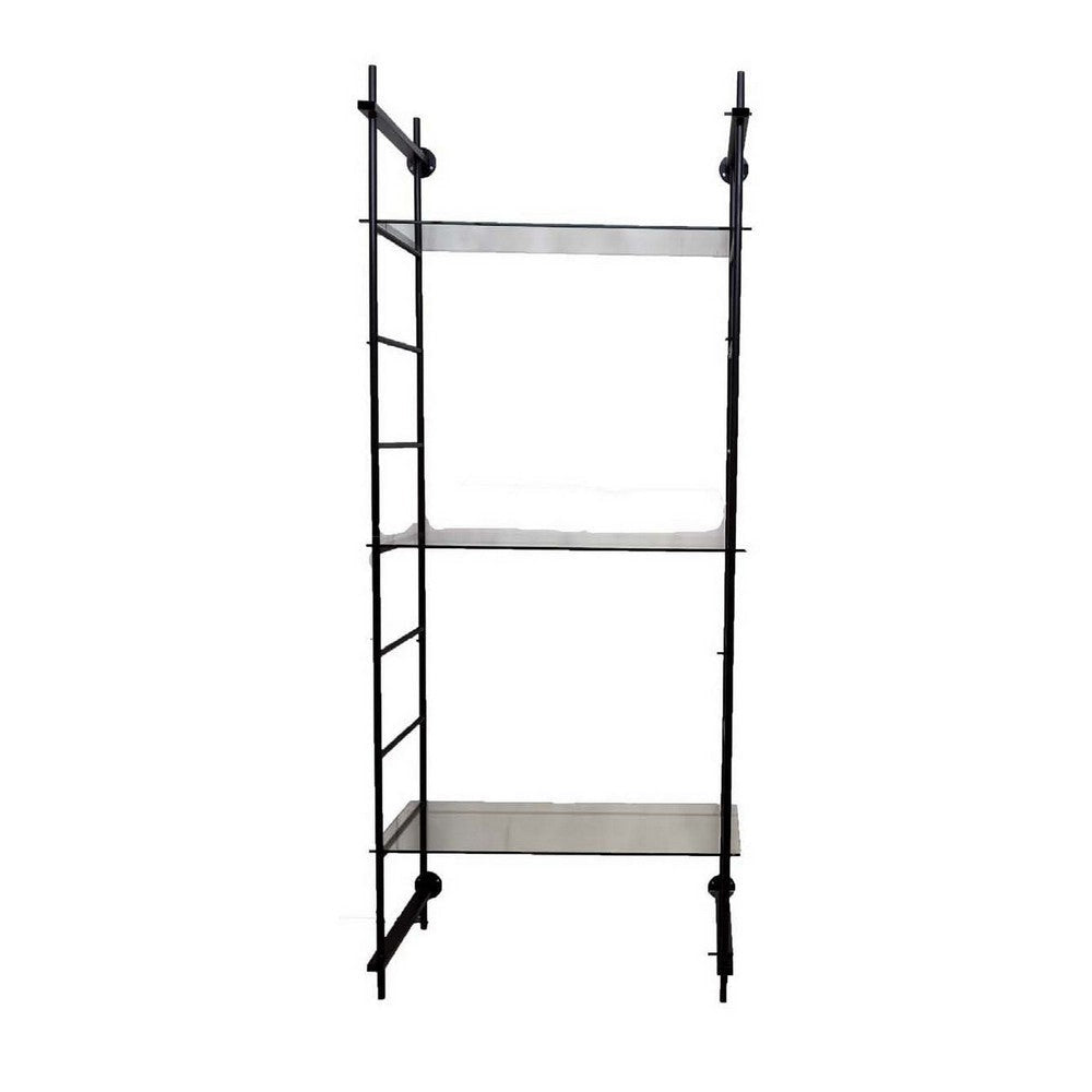 Plant Display Stand, 87 Inch, 3 Shelves Black Metal Ladder Design