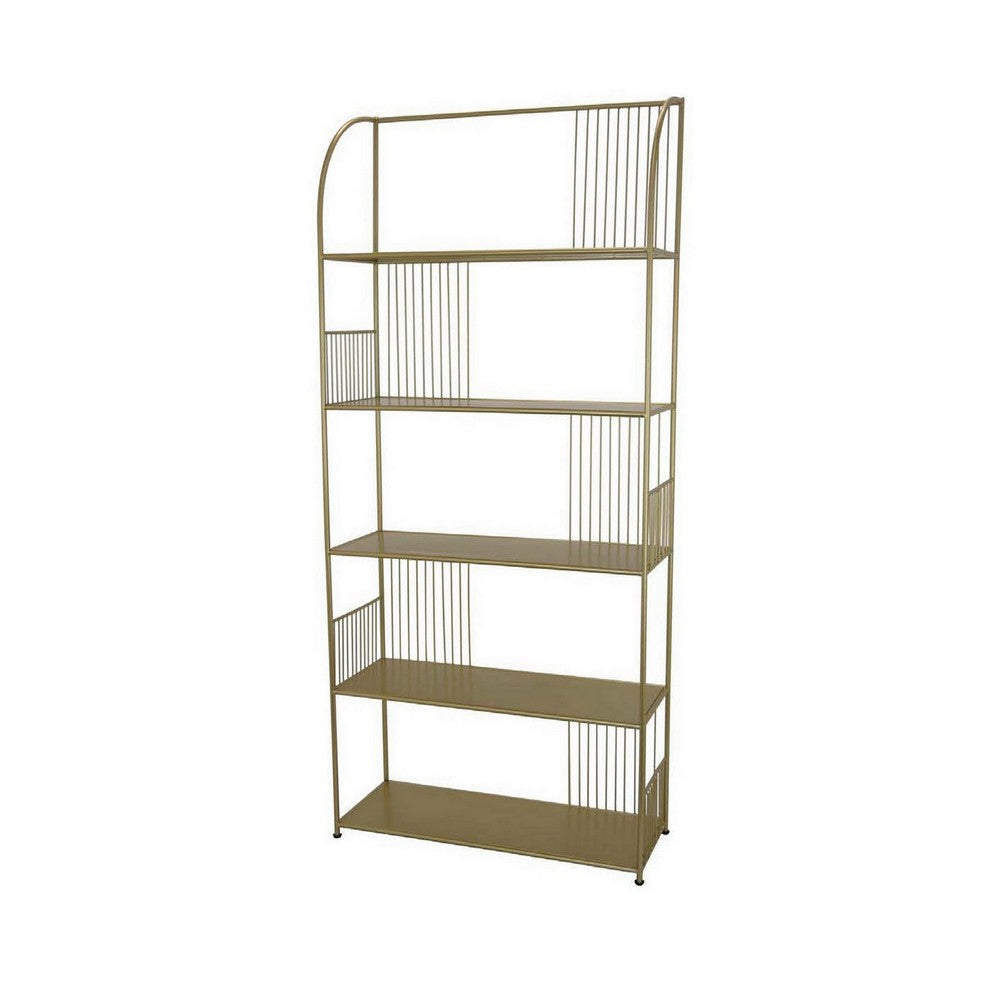Plant Display Stand 71 Inch Sleek Gold Metal Frame 5 Storage Shelves BM331476