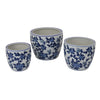 Garden Planter Set of 3 Vintage Style White Blue Floral Ceramic BM331481