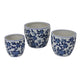 Garden Planter Set of 3 Vintage Style White Blue Floral Ceramic BM331481