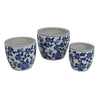 Garden Planter Set of 3, Vintage Style White Blue Floral Ceramic