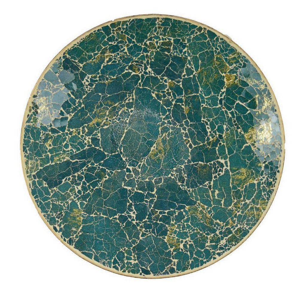 Qwin Decorative Wall Platter 24 Inch Glass Mosaic Pattern in Green