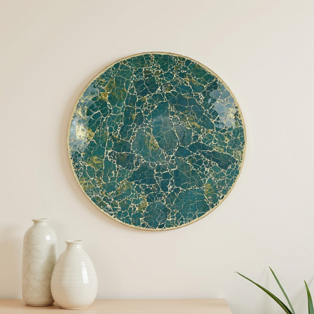 Qwin Decorative Wall Platter, 24 Inch Glass Mosaic Pattern in Green
