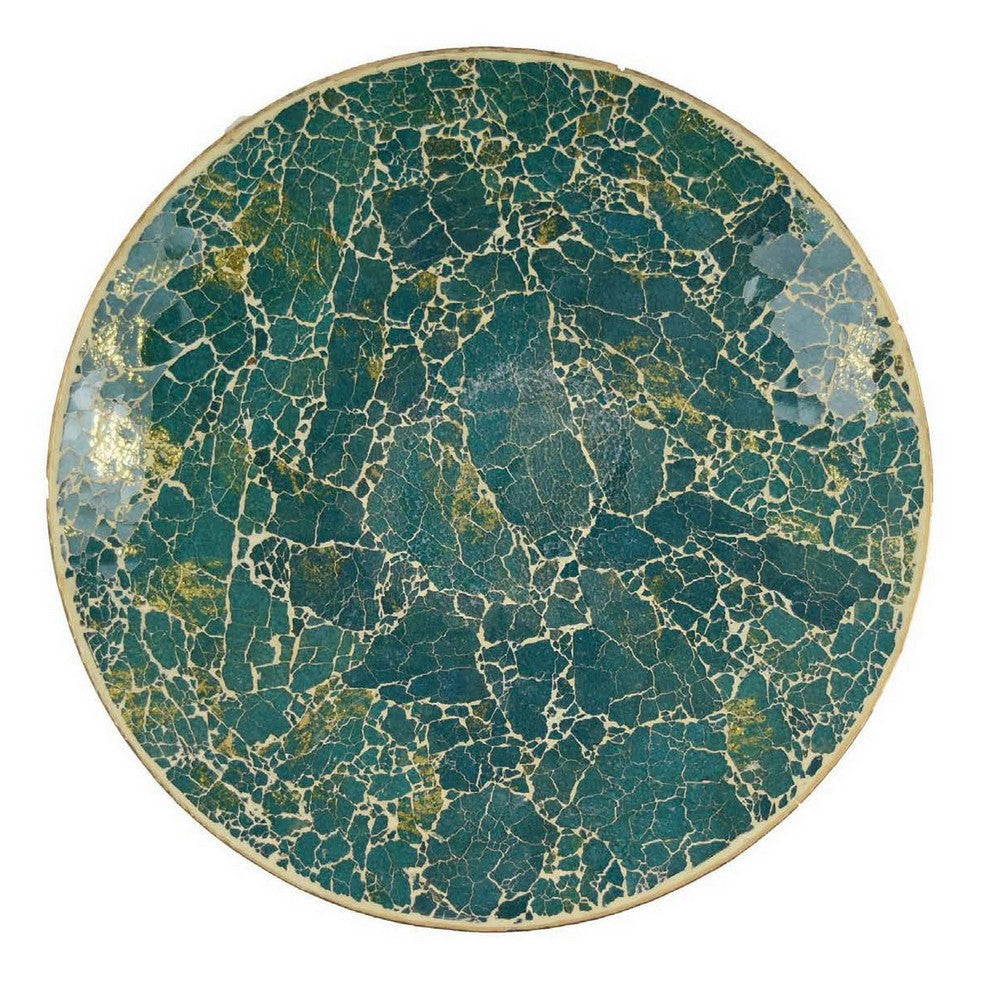 Qwin Decorative Wall Platter, 24 Inch Glass Mosaic Pattern in Green