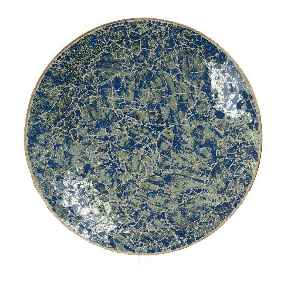 Qwin Decorative Wall Platter, 24 Inch Blue Broken Glass Mosaic Pattern