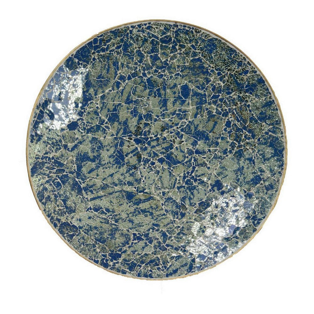 Qwin Decorative Wall Platter 24 Inch Blue Broken Glass Mosaic Pattern