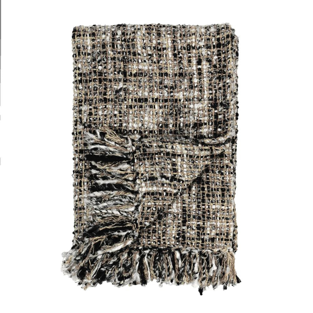 Ivy Accent Throw Blanket Black Woven Cotton Extra Soft Viscose Fabric BM331488