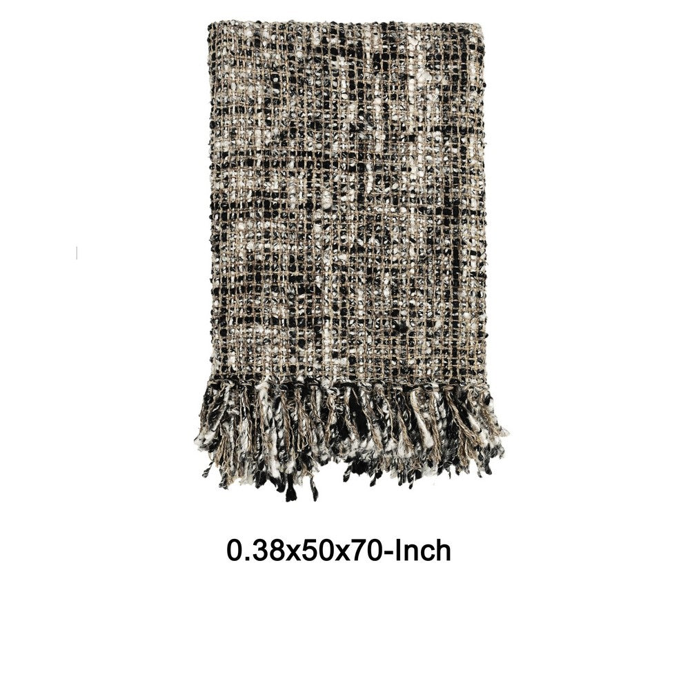 Ivy Accent Throw Blanket, Black Woven Cotton Extra Soft Viscose Fabric