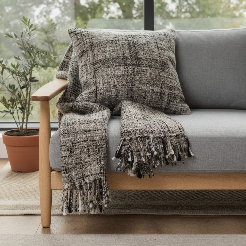 Ivy Accent Throw Blanket, Black Woven Cotton Extra Soft Viscose Fabric