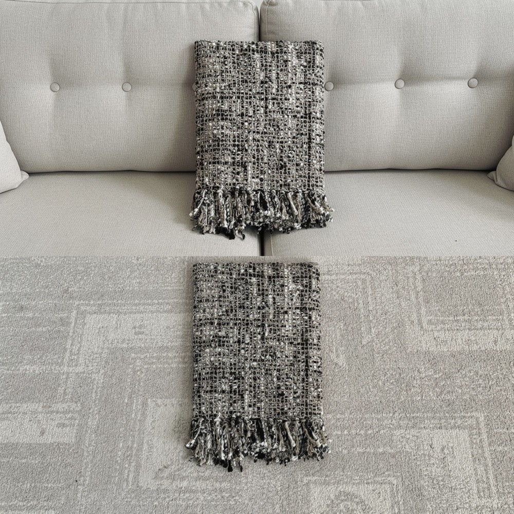 Ivy Accent Throw Blanket, Black Woven Cotton Extra Soft Viscose Fabric