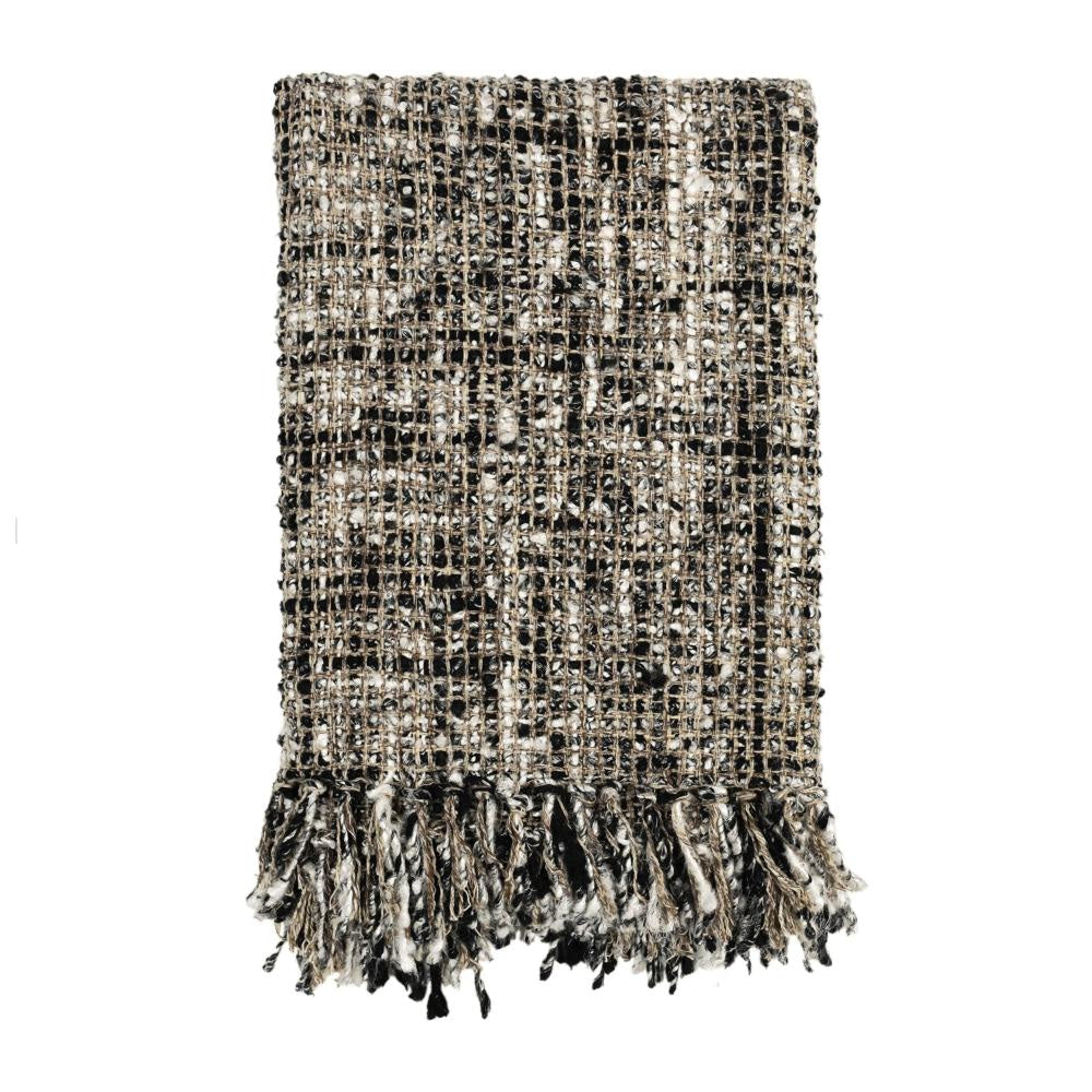 Ivy Accent Throw Blanket, Black Woven Cotton Extra Soft Viscose Fabric