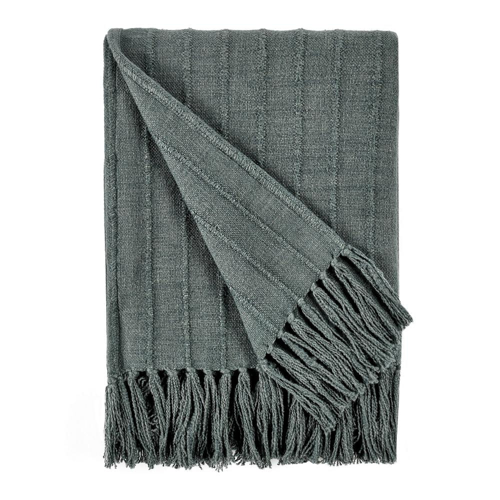 Linia Accent Throw Blanket Overdyed Forest Green Woven Stripe Design BM331489