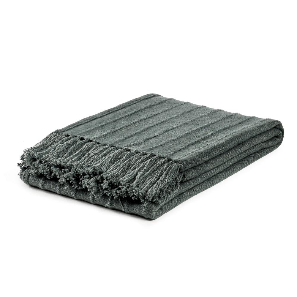 Linia Accent Throw Blanket Overdyed Forest Green Woven Stripe Design BM331489