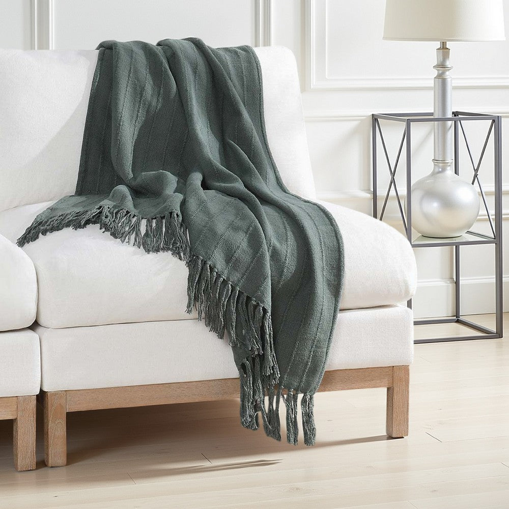 Linia Accent Throw Blanket, Overdyed Forest Green Woven Stripe Design