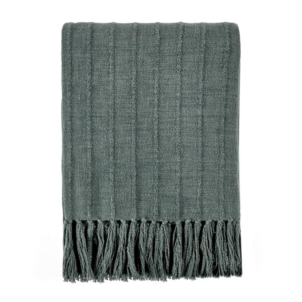 Linia Accent Throw Blanket, Overdyed Forest Green Woven Stripe Design