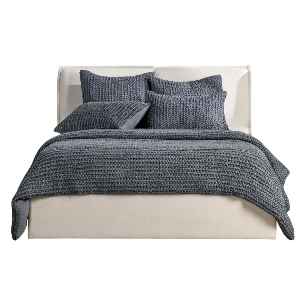 Cae Queen Size Quilt Marina Blue Cotton Extra Soft Belgian Flax Linen BM331490