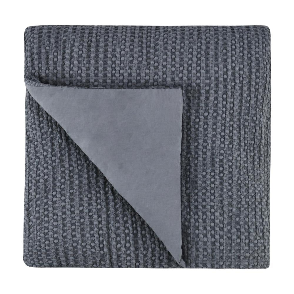 Cae King Size Quilt Marina Blue Cotton Extra Soft Belgian Flax Linen BM331491