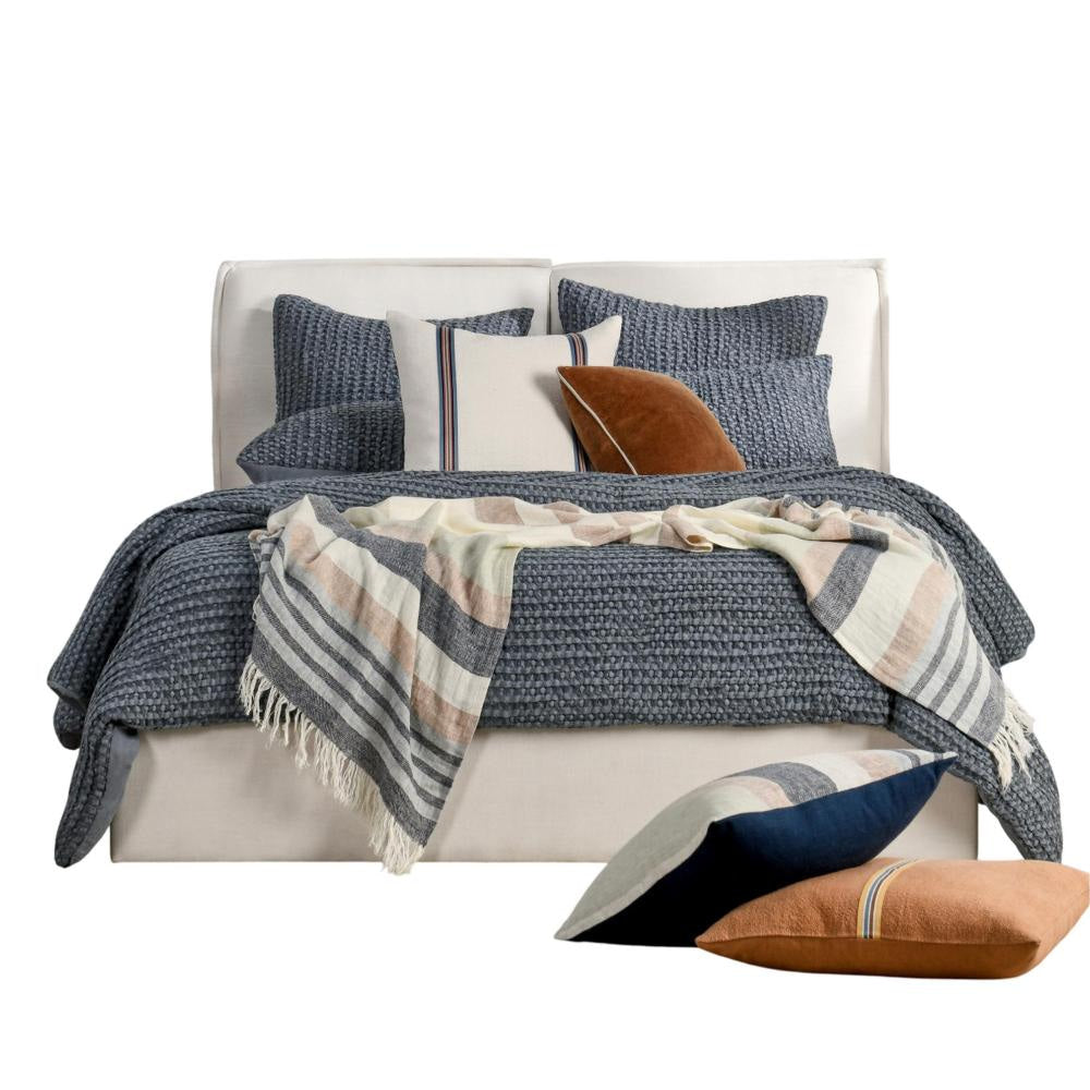 Cae King Size Quilt Marina Blue Cotton Extra Soft Belgian Flax Linen BM331491