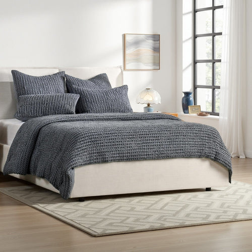 Cae King Size Quilt, Marina Blue Cotton Extra Soft Belgian Flax Linen