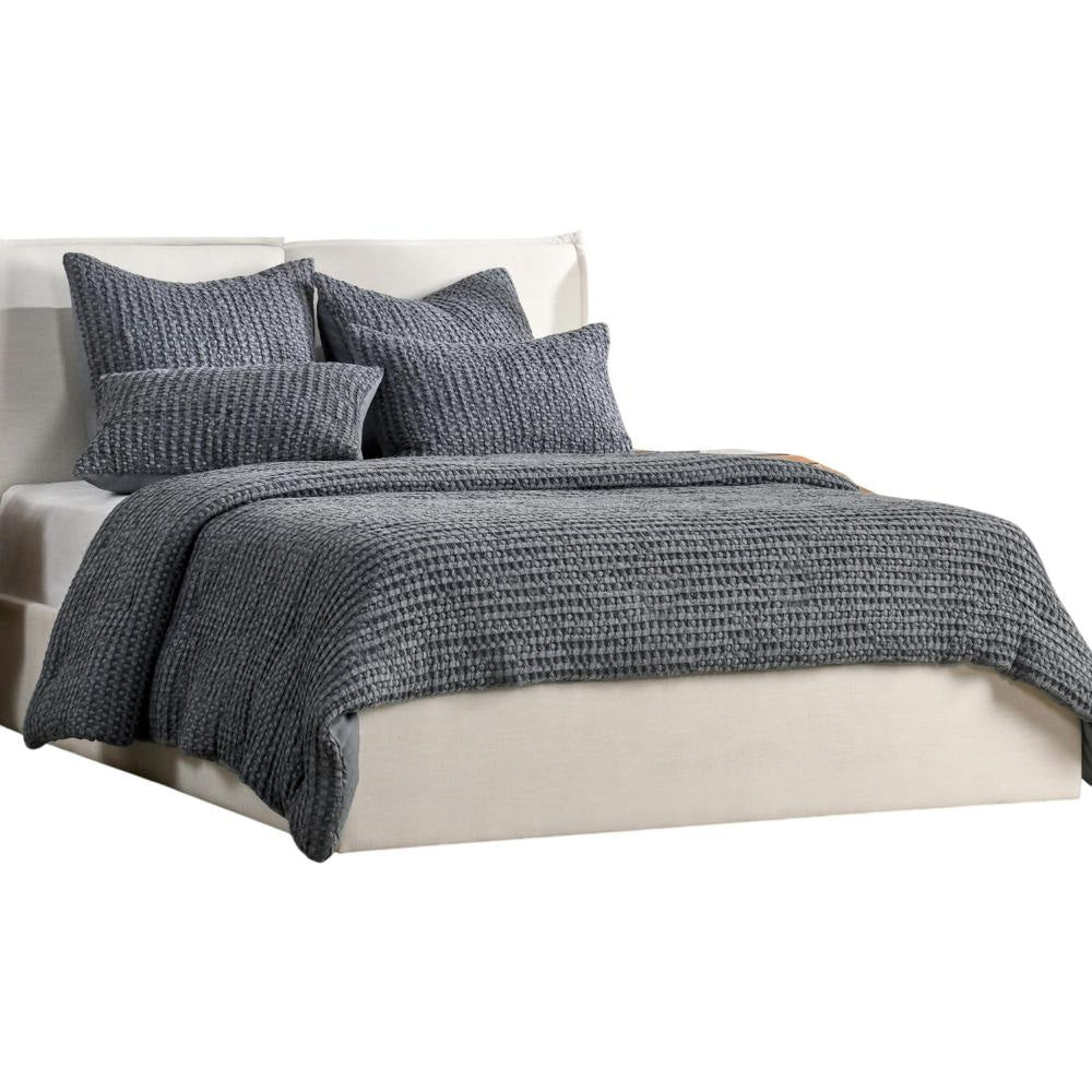 Cae King Size Quilt, Marina Blue Cotton Extra Soft Belgian Flax Linen