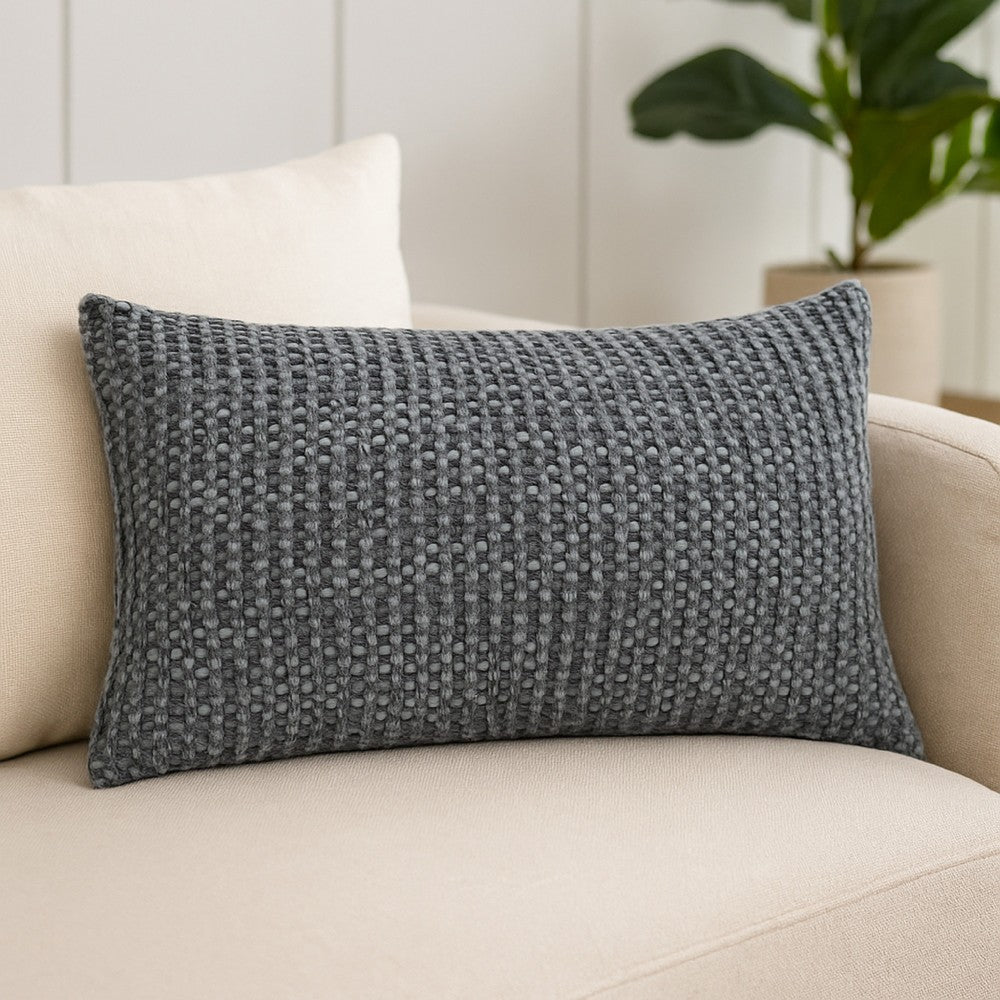 Cae Lumbar King Pillow Sham, Blue Cotton, Belgian Flax Linen, 20x36