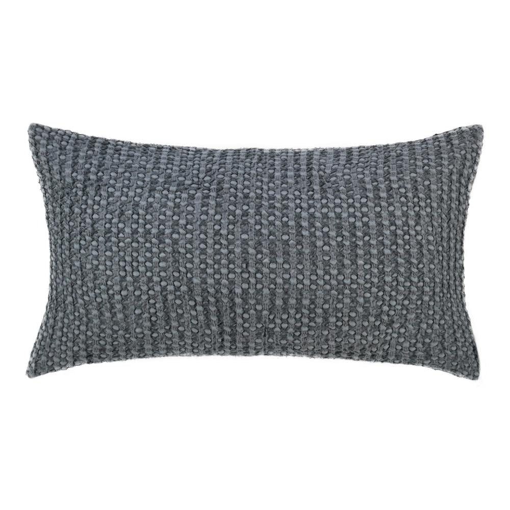 Cae Lumbar King Pillow Sham, Blue Cotton, Belgian Flax Linen, 20x36