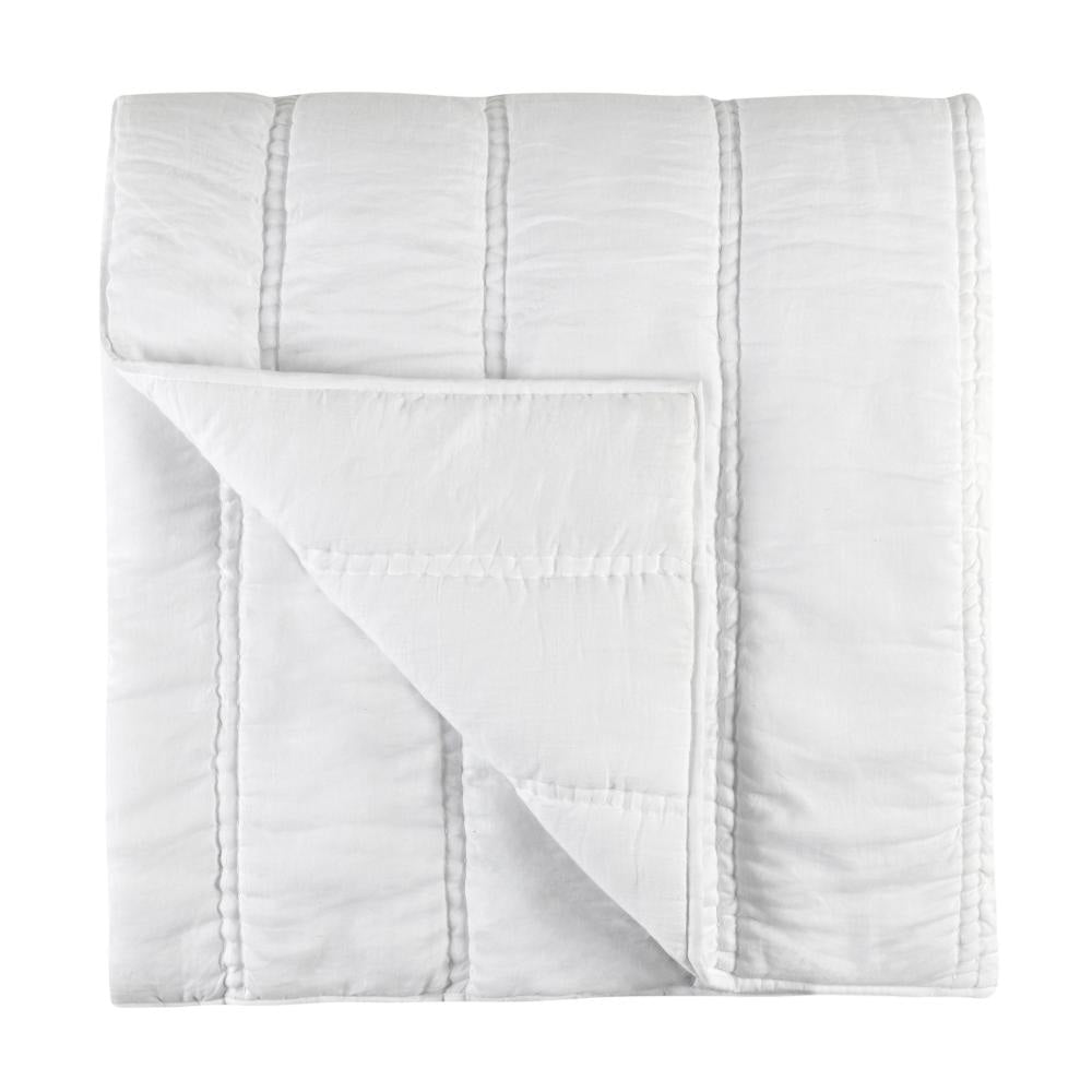 Rawi Queen Size Quilt Channel Stitched White Sustainable Ramie Cotton BM331495