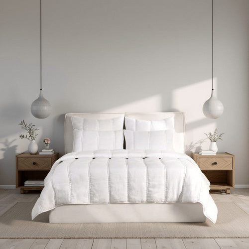 Rawi Queen Size Quilt, Channel Stitched White Sustainable Ramie Cotton