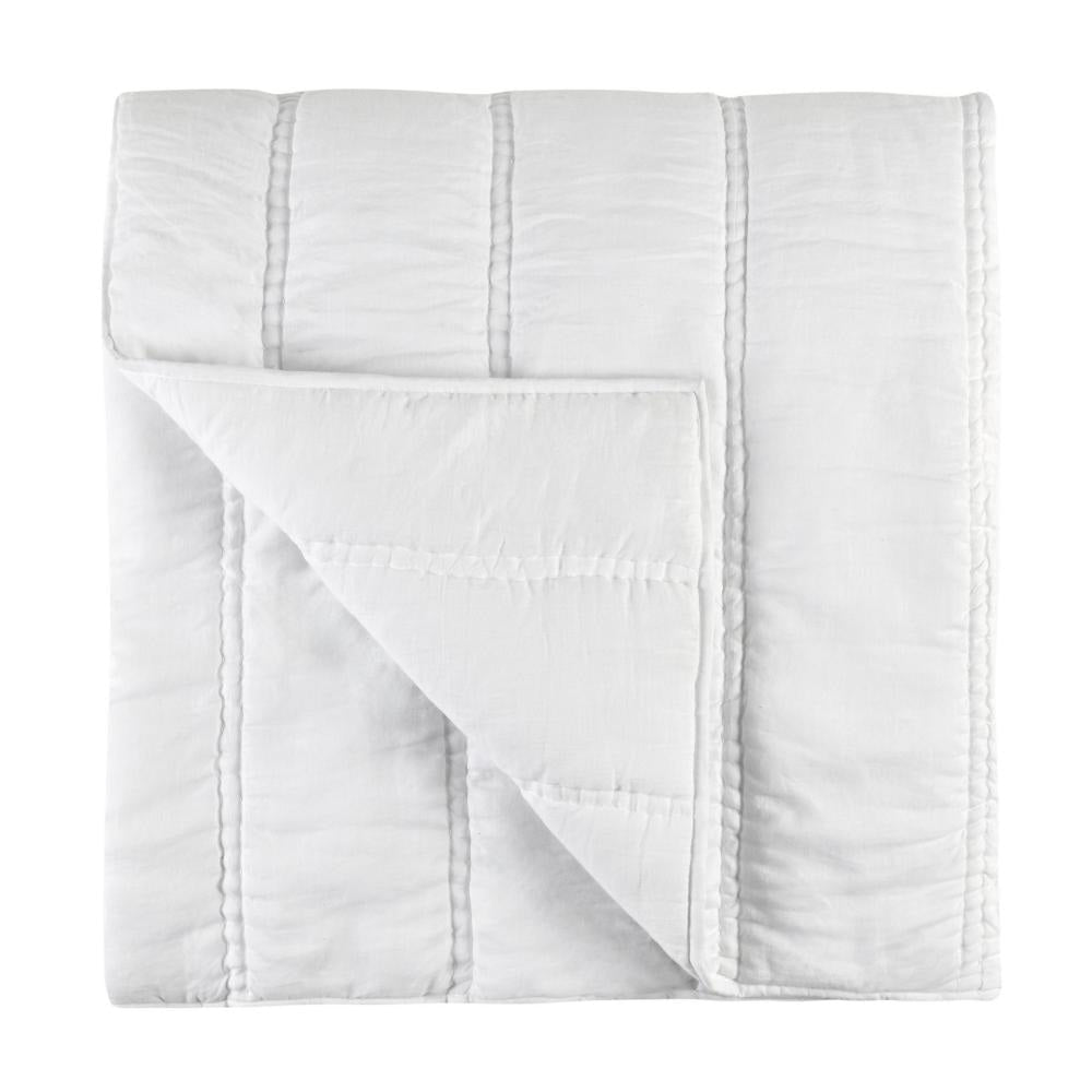 Rawi King Size Quilt White Sustainable Ramie Cotton Channel Stitched BM331496