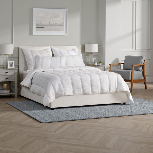 Rawi King Size Quilt, White Sustainable Ramie Cotton, Channel Stitched