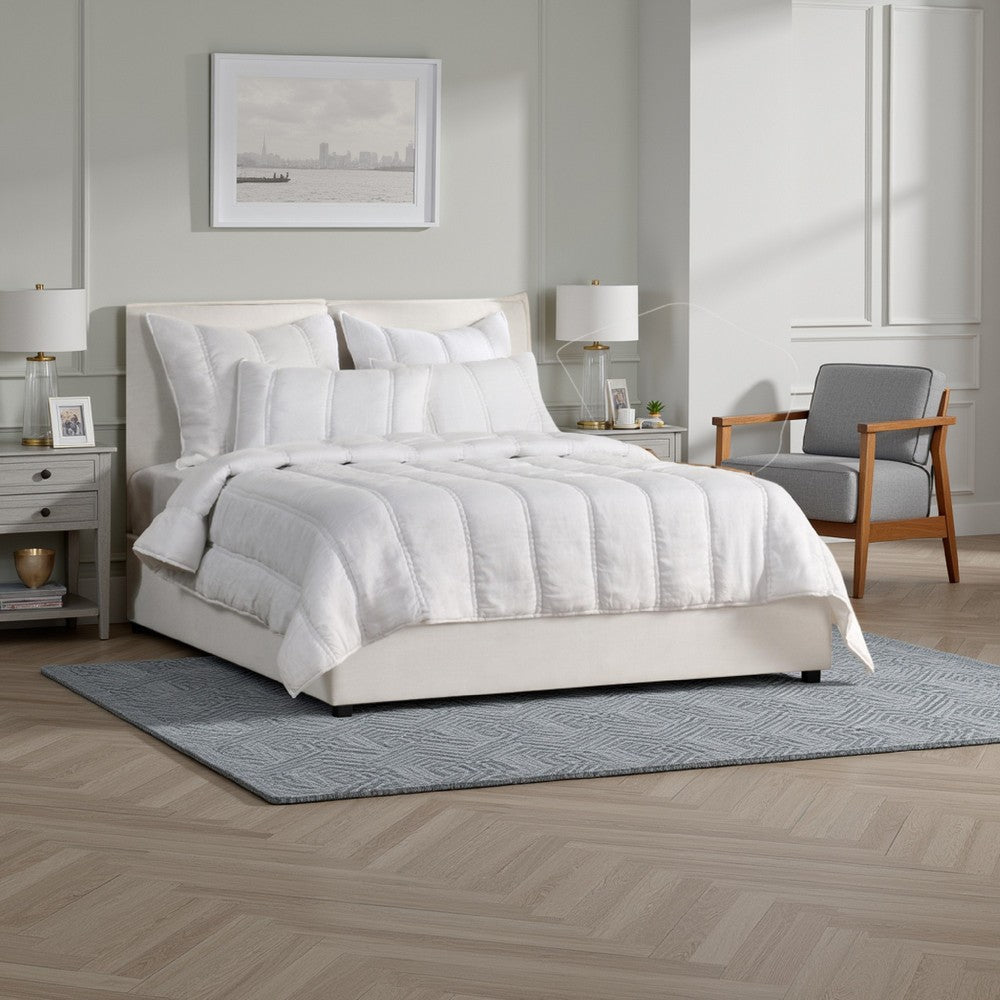 Rawi King Size Quilt White Sustainable Ramie Cotton Channel Stitched BM331496