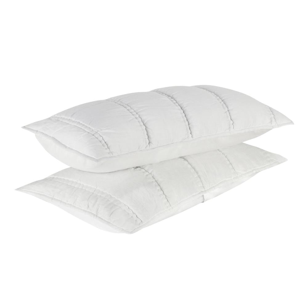 Rawi Lumbar King Pillow Sham 20x36 Channel Stitch White Ramie Cotton