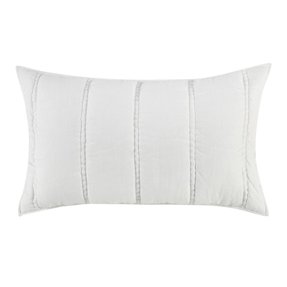 Rawi Lumbar King Pillow Sham, 20x36 Channel Stitch White Ramie Cotton
