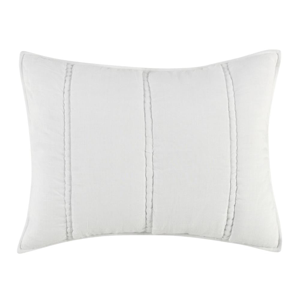 Rawi Standard Pillow Sham, Channel Stitch White Ramie Cotton, 20x26